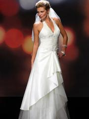 White in Halter V-Neck Organza Wedding Dress