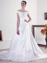 White in Satin Fabric and Sweep Train Wedding Dress