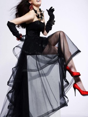 Wonderful Black Sequined Tulle Overlay Strapless Neckline Sleeveless Floor-Length High-Low Celebrity Dress