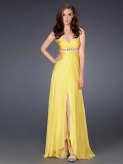 Yellow Chiffon Strapless Sweetheart Neckline Sleeveless Beaded Waist Floor-Length Evening Dress