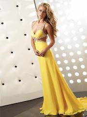 Yellow Chiffon V-Neck Neckline Beaded Straps  Sleeveless Floor-Length Celebrity Dress