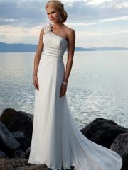 Fashionable Sheath Chiffon One Shoulder Wedding Dress with Beaded Neckline